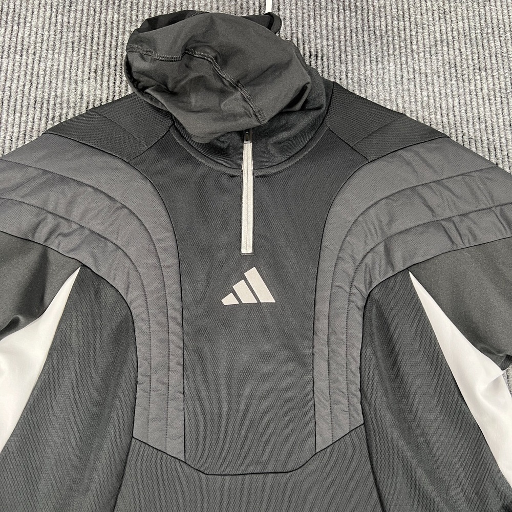 Adidas Pullover Mens Medium Black Long Sleeve 1/4 Zip Neck Hooded Activewear